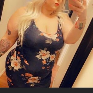 Navy blue floral bodycon dress
